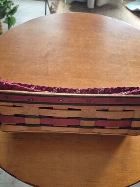 Vintage Longaberger Handwoven Bread Basket with Burgundy and Black Trim & Liner